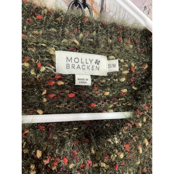 NEW Molly Bracken Olive Green Multi Size S/M Sweater Fuzzy Knit - Picture 4 of 11